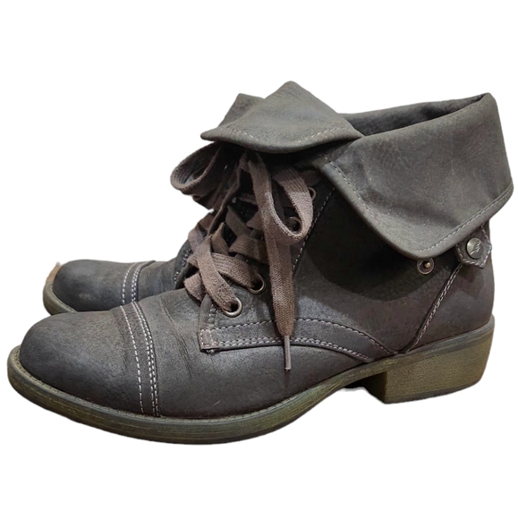 Rocket Dog Taylor Brave Fold Down Top Lace Up Ankle Leather Boots Greenish Gray - Picture 1 of 8